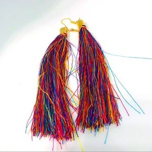 Rainbow Tassel earrings in multi color Bold Hand crafted Handmade Earrings NEW